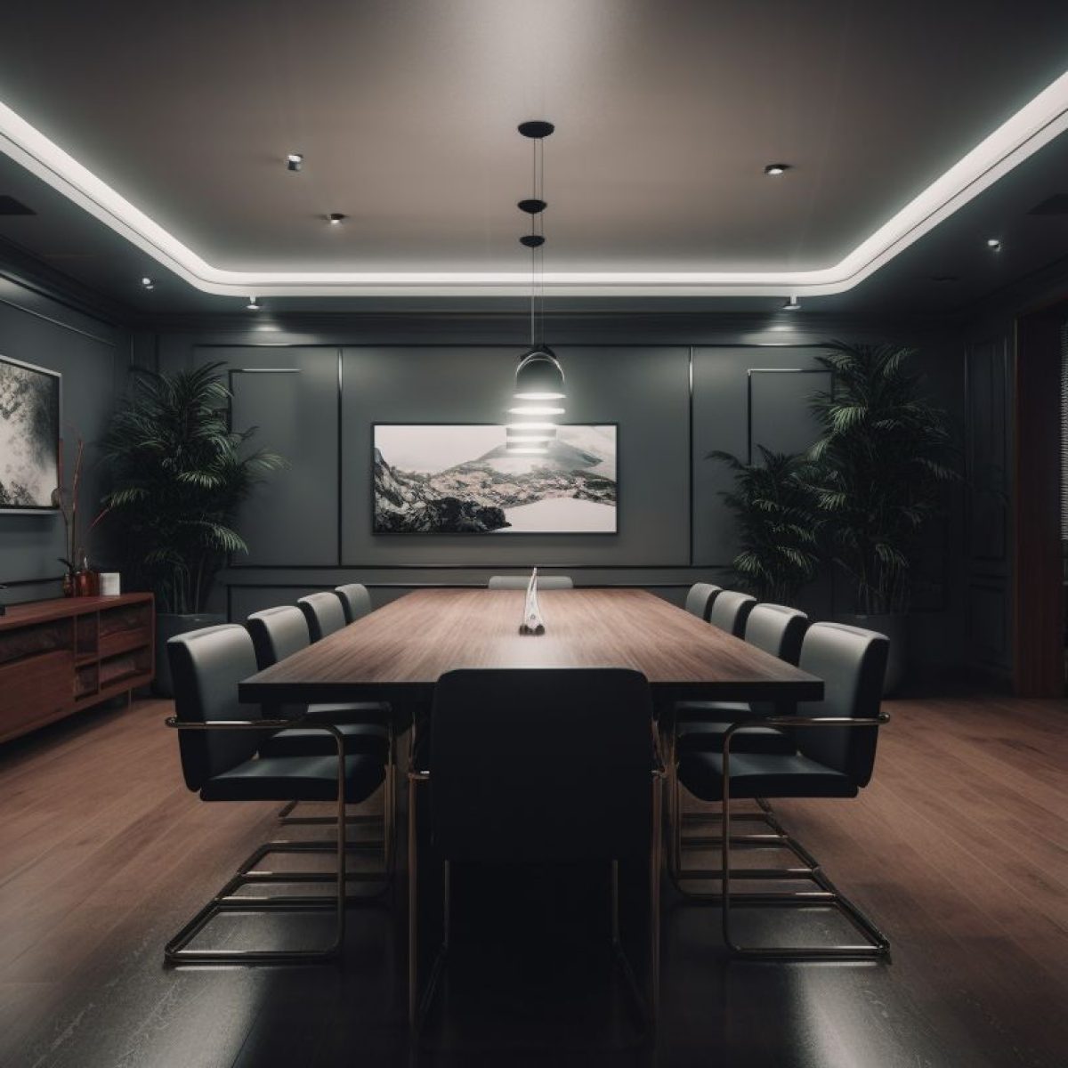 Aménagement bureaux Valence – salle de réunion haut de gamme avec éclairage LED et mobilier design