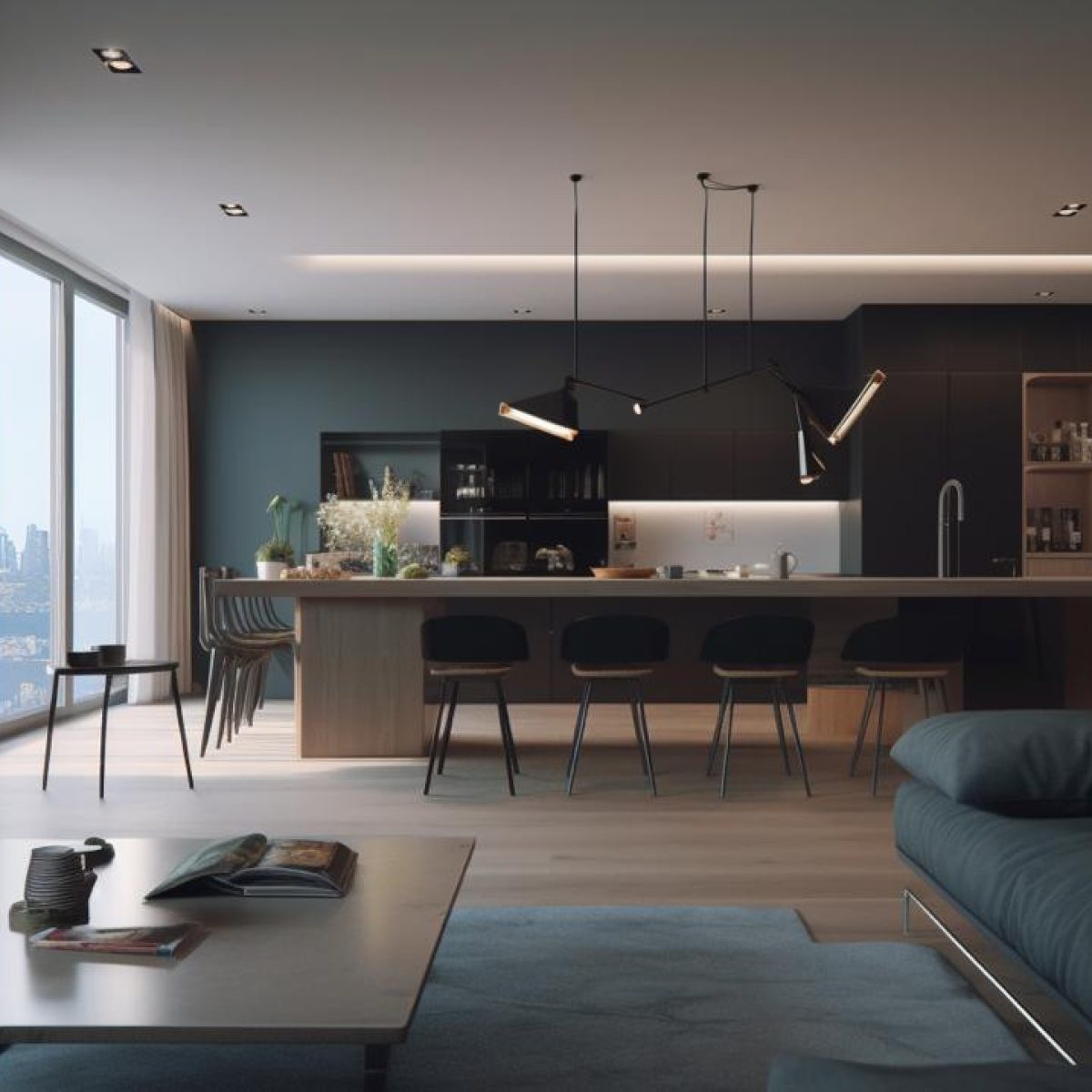 : Rénovation appartement Lyon : cuisine ouverte moderne avec ilot central et finitions haut de gamme.