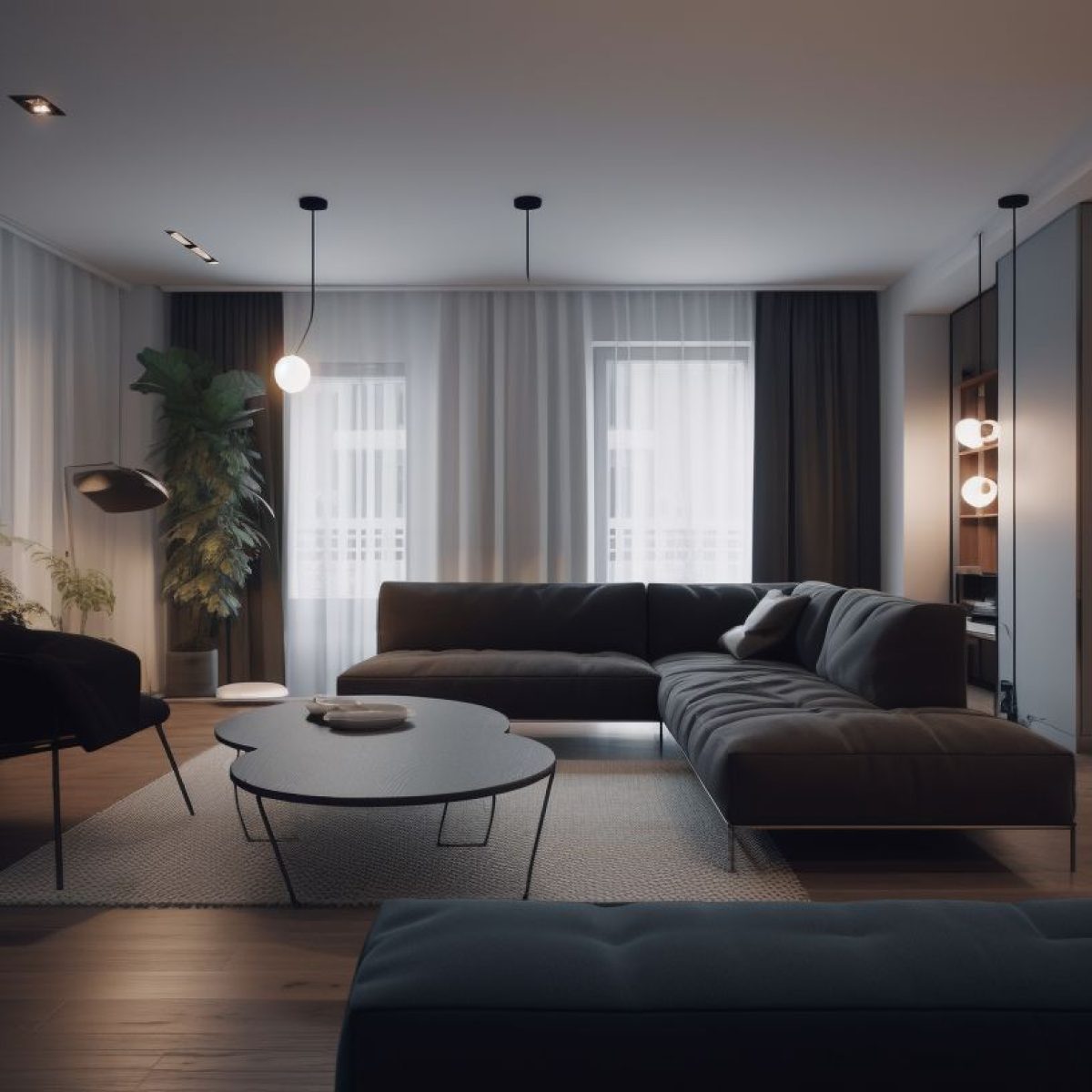 Rénovation d’un salon contemporain à Lyon 8 avec éclairage design, mobilier minimaliste et tons neutres réalisée par BS Multitravaux.