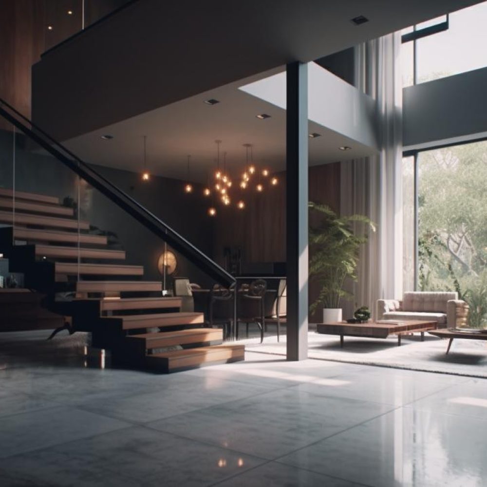 Maison rénovée à Vienne avec escalier bois contemporain et salon lumineux