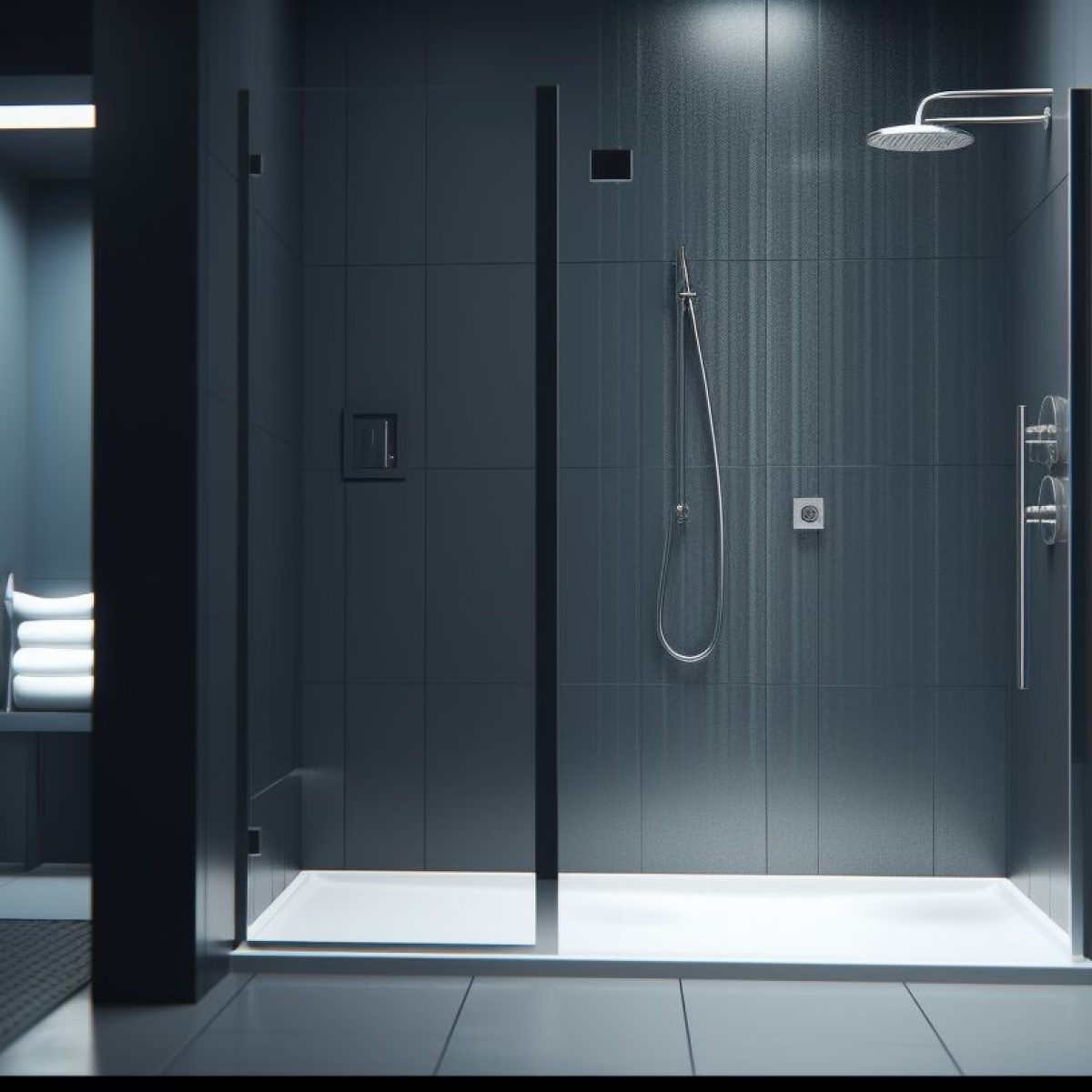 Rénovation salle de bain Saint-Étienne avec douche à l’italienne moderne et carrelage sombre